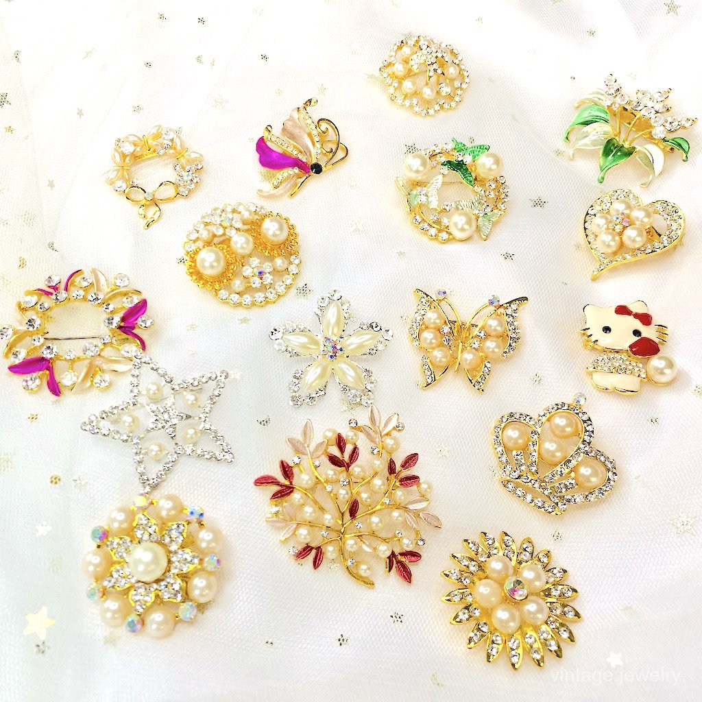 เข็มกลัดมุกอัลลอย เข็มกลัดแฟชั่น มุกสีทอง สีเงิน brooch Kv7R