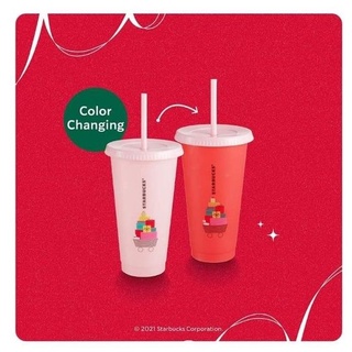 Starbucks Reusable Holiday Cold Cup 24oz แก้วรียูสเปลี่ยนสี สตาร์บัคส์ คริสมาสต์ 2021