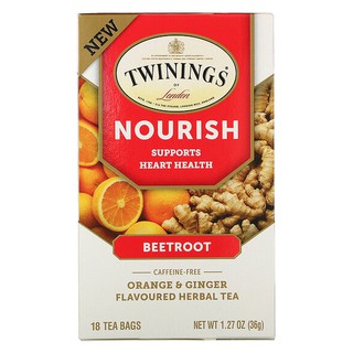 ขายแยกซอง 2 กรัม Twinings, Nourish Herbal Tea, Beetroot, Orange &amp; Ginger, Caffeine Free