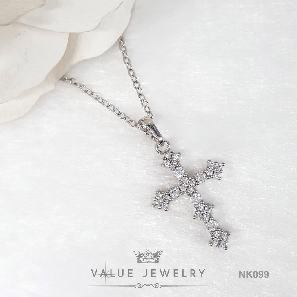 สร้อยคอพร้อมจี้ ฝังคริสตัลแท้ ลาย ไม้กางเขน Cross