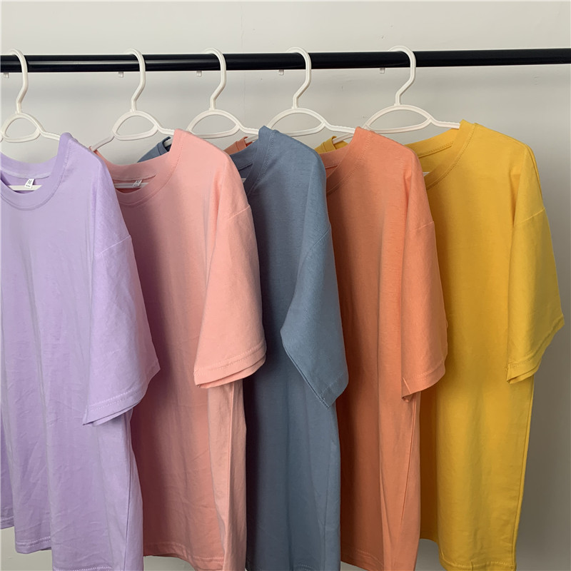 Random Color [Ready Stock] New Plus Size Uniqlo Solid Color T-shirt Round Neck Loose㏄ #5