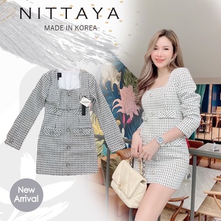 งานป้าย NITTAYA การันตีเสื้อผ้าคุณภาพ  เดรสผ้าทวิตสีขาวแขนยาว ผ้าดีแน่นอน