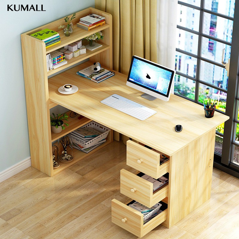 KUMALL โต๊ะทำงาน หน้าโต๊ะไม้ขนาด H120 x W120 x D43 cm ขาเหล็กกล้าพ่นสีกันสนิม ลายไม้ไวท์โอ๊ค