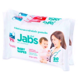 (1แถม1) Jabs baby wipes แจ๊บส์ ผ้าเช็ดทำความสะอาดสำหรับเด็ก 20 แผ่น