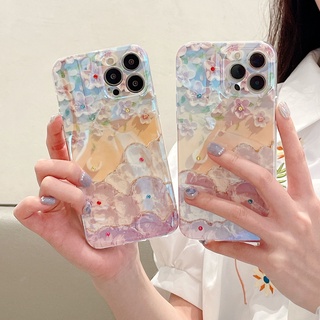บลูเรย์ พลอยเทียม จิตรกรรม ย้อนยุค ดอกเล็กสีเหลือง เคส Samsung Galaxy S22 Ultra S22Plus S21 Ultra S21Plus S20FE S21FE A53 A33 A23 A13 A03 A72 A52 A42 A32 A12 A73 M52 M33 M23 5G Case ใหม่ สไตล์ผู้หญิง นุ่ม TPU เคส