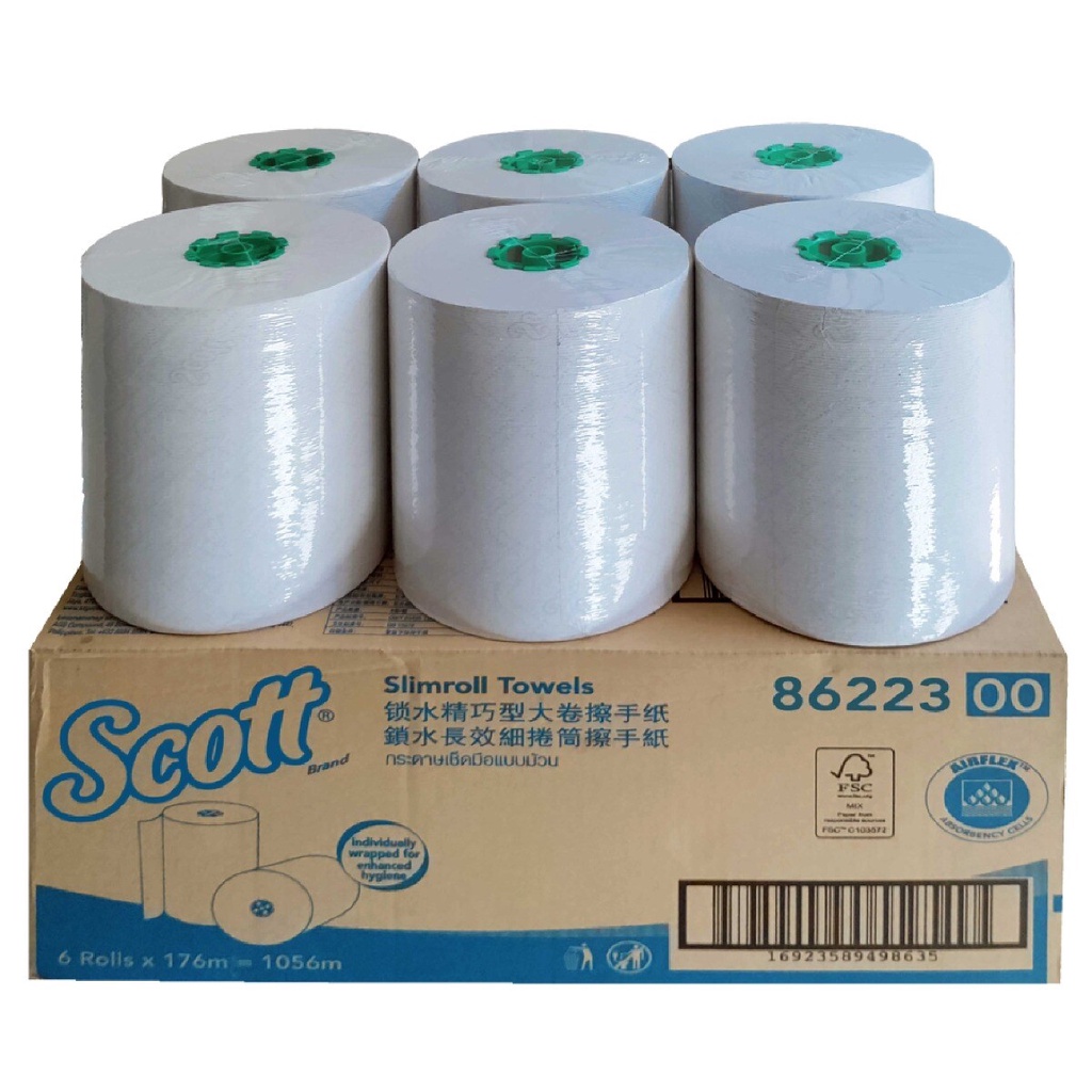 กระดาษเช็ดมือแบบม้วนสลิมโรล สก๊อตต์ 86223 176ม.(6ม้วน) กระดาษทิชชู Slim Rolls Scott Paper Towels 862
