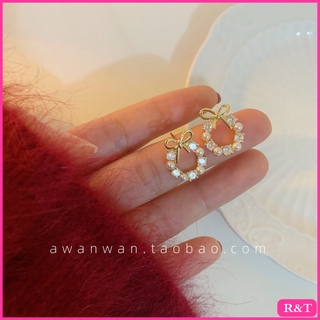 ♥ Rt ✨  ใหม่ ต่างหูสตั๊ด ประดับโบว์ ไข่มุก หรูหรา สําหรับผู้หญิง 2021