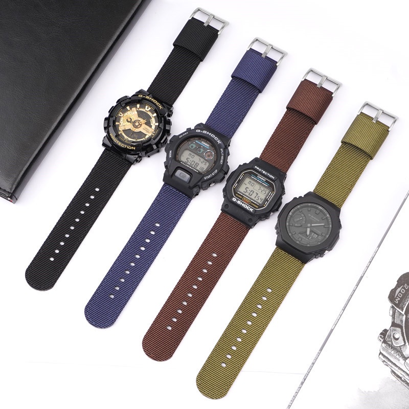 สายนาฬิกาข้อมือไนล่อน ผ้าแคนวาส 16 มม. 18 มม. แบบเปลี่ยน สําหรับ Casio G-SHOCK GM-110 GM-2100 GA-900 AQ-S810