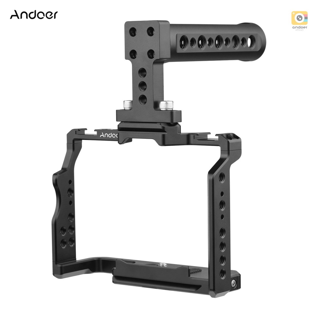 Andoer กรงกล้องวิดีโอ โลหะผสมอลูมิเนียม พร้อมเมาท์โคลด์ชู เกลียว 1/4 นิ้ว แบบเปลี่ยน สําหรับ Sony A7IV A7III A7II A7R III A7R II A7S II