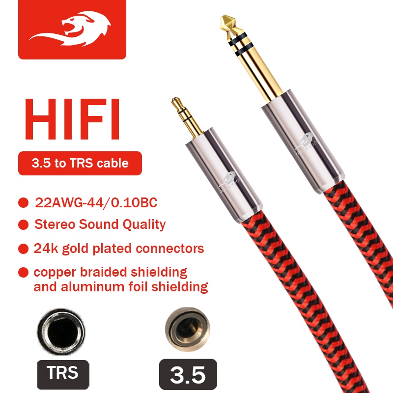 Golley LION สายเคเบิลเสียงสเตอริโอ 3.5 มม. เป็น 6.5 มม. 1/4 นิ้ว ตัวผู้ TRS สําหรับเครื่องขยายเสียงโทรศัพท์มือถือ