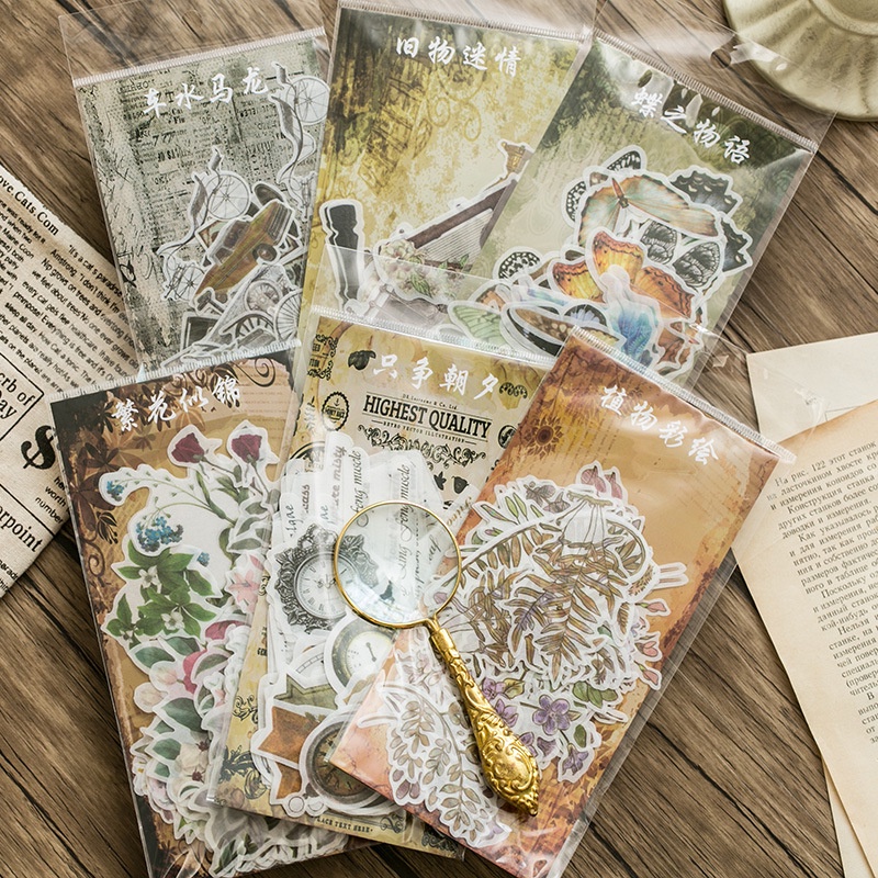 60 ชิ้น Retro Impression ผีเสื้อพืชตกแต่งเครื่องเขียนสติกเกอร์ Scrapbooking Diy ไดอารี่อัลบั้ม Stick Label