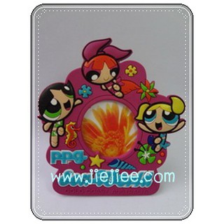 กรอบรูป ลาย Power Puff Girl สีม่วงแบบตั้งโต๊ะ/มีแม่เหล็กสำหรับติดตู้เย็น ทำจากยางซิลิโคน ใส่รูปน้องๆกับคุณพ่อคุณแม่