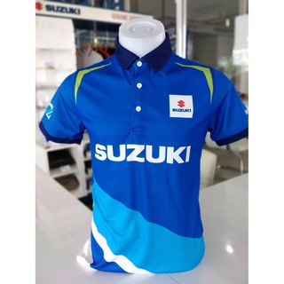 เสื้อโปโล suzuki สีน้ำเงิน ลายฟ้า ขาว เขียว