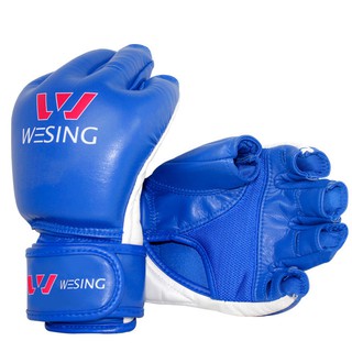 MMA Grappling Glove หนัง PU ยี่ห้อ Wesing แบคชกนิ้วโผล่ สีน้ำเงิน