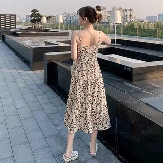 SGH0048 เดรสยาวลายดอกไม้สีแดง กระโปงพริ้ว ผ้านิ่มใส่สบาย