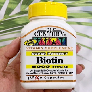 ไบโอติน Super High Potency Biotin 5000 mcg + Cal 110 Capsules  (21st Century®)