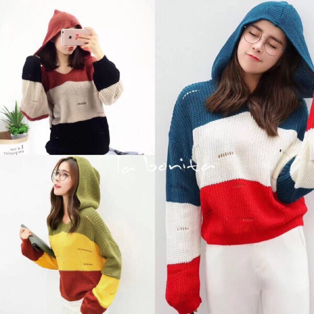 Beiiew Cardigan สเวตเตอร์มีหมวกลาย งานขายดีมาก