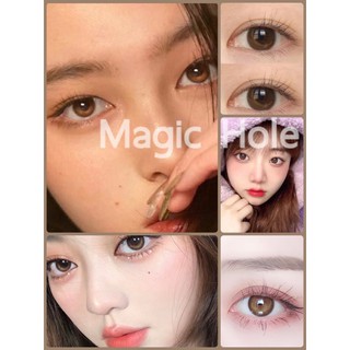 Bigeye🌙ลายพระจันทร์เสี้ยว🌙Magic Hole gray / brown คอนแทคเลนส์ เมจิคโฮล เทา / น้ำตาล (สายตาปกติ) (Dia : 14.2 mm)