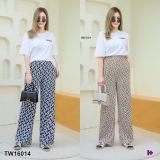 16014 Set #สาวอวบ เสื้อคอกลม แขนสั้น สกรีนลาย + กางเกงขายาว พิมพ์ลาย Round neck shirt with stripes + printed pants