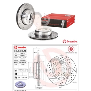 D09 C420 13 จานเบรค ล้อ F (ยี่ห้อ BREMBO) รุ่น HC BMW E90/91/92/93 Drilled/Groove ปี2005-2011