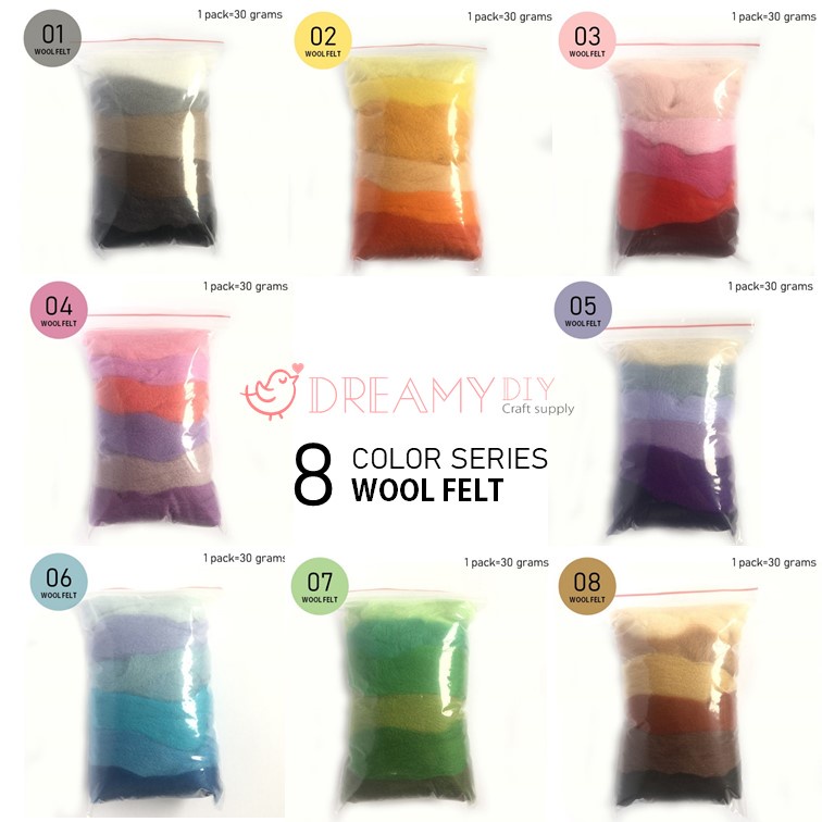 MSIA Wool FeltGradient Color Premium Wool Roving Fiber / Needle Wool Felt DIY (30g)