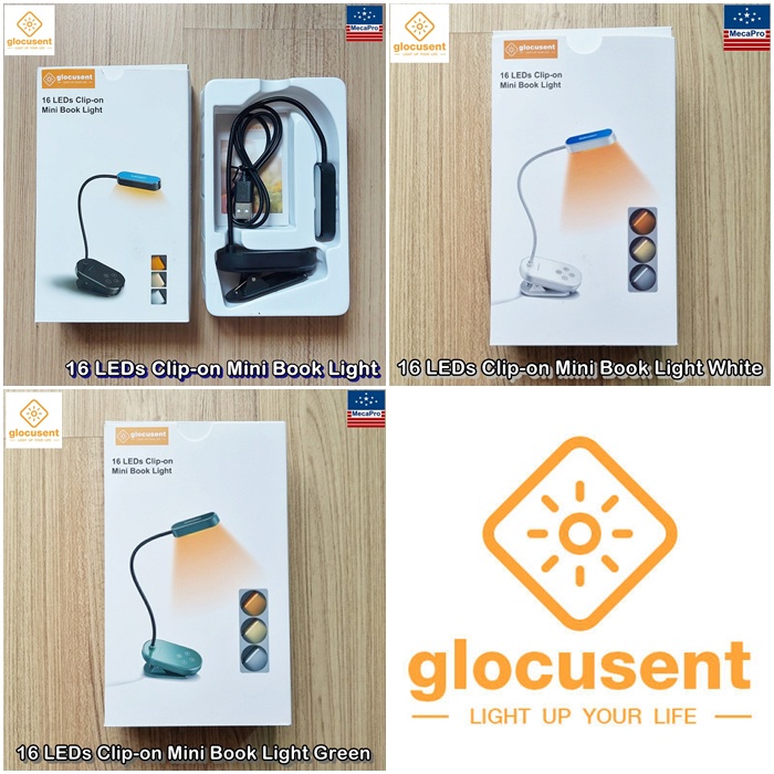 Glocusent® 16 LEDs Clip-on Mini Book Light ไฟ LED แบบหนีบ แบบชาร์จได้ ไฟฉาย ไฟอ่านหนังสือ
