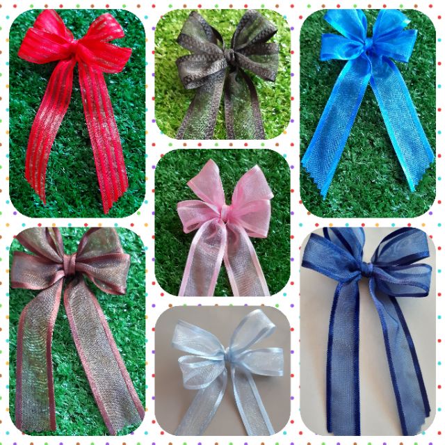 ยางรัดผม โบว์ น่ารัก สไตล์เกาหลี ริบบิ้นผ้าแก้ว สีพื้น รูปที่ 3