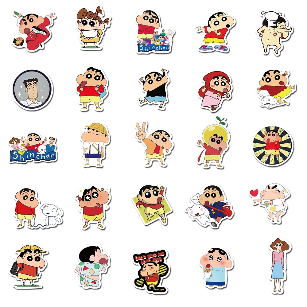 สติ๊กเกอร์พีวีซีกันน้ําลายการ์ตูน crayon shin - chan 50 ชิ้น