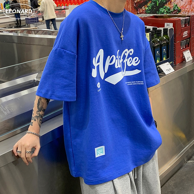 Klein เสื้อยืดลําลอง แขนสั้น คอกลม ทรงหลวม สีฟ้า พลัสไซซ์ 8XL สําหรับผู้ชาย ผู้หญิง คู่รัก
