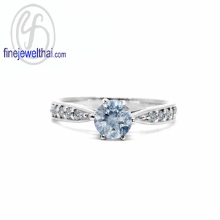 Finejewelthai-แหวนอะความารีน-แหวนเพชรCZ-แหวนเงินแท้-พลอยประจำเดือนเกิด-Aquamarine-Silver-Ring-Birthstone-R1291aq