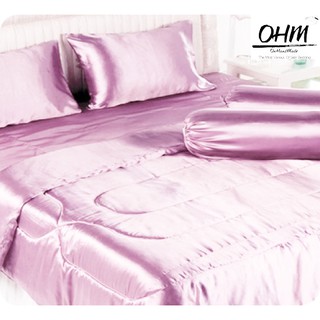 OHM ผ้าปูที่นอนและผ้านวม ผ้าเครปซาติน 220 เส้น ่ขนาด 7 ฟุต 6 ชิ้น (สีชมพูอ่อน)