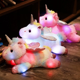 ตุ๊กตาม้ายูนิคอร์น มีไฟ LED สีชมพู เรืองแสง 38 ซม. ของเล่นสําหรับเด็ก