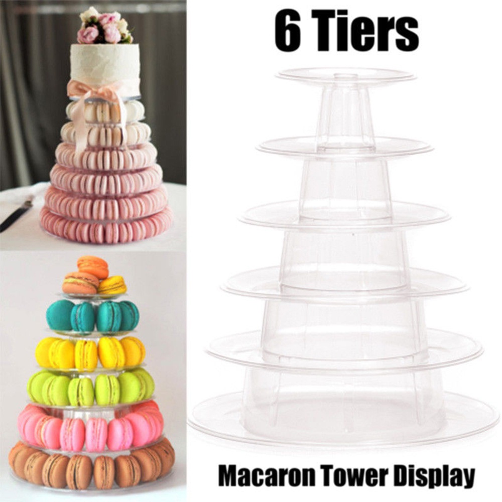 ถาดวางเค้ก PVC ทรงกลม สีมาการอง 6 ชั้น สําหรับงานแต่งงาน วันเกิด