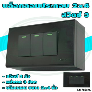 บล็อกลอย ขนาด 2x4 นิ้ว พร้อม สวิตซ์ 3 ตัว สีดำ (G-24)