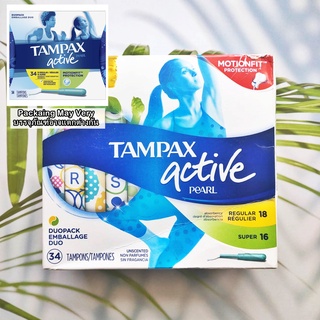 (Tampax®) Active Pearl Tampons Duo pack Regular/Super 34 Pieces ผ้าอนามัยแบบสอด เหมาะกับวันมาน้อย-มามาก