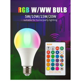 E27 หลอดไฟ Led RGB หรี่แสงได้ 10W 15W 20W RGBW เปลี่ยนสีได้ สีขาว สําหรับตกแต่งบ้าน