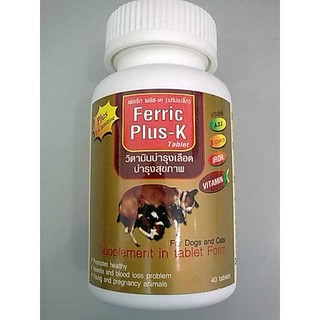 Ferric Plus-k (กระปุก 40 เม็ด) บำรุงเลือด แม่พันธุ์ บำรุงสัตว์ท้อง ให้นมลูก สุนัข-แมว