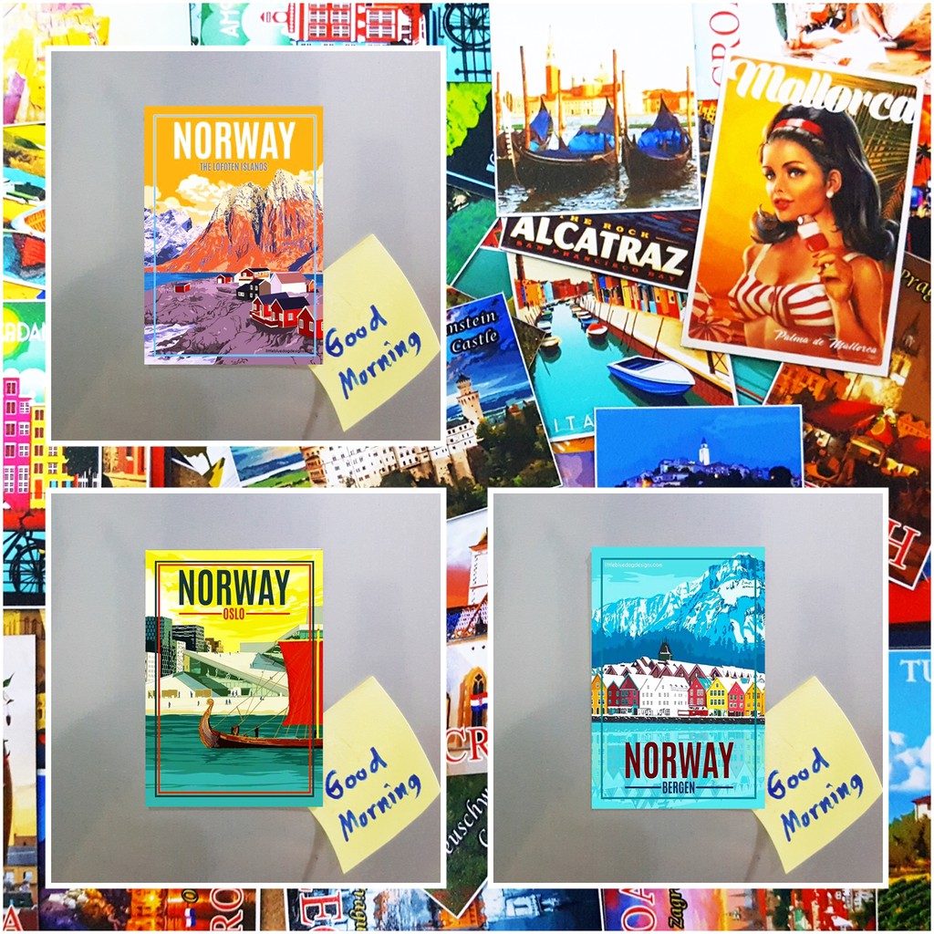 แม่เหล็กติดตู้เย็น นอร์เวย์ 2x3 นิ้ว ของฝาก ของที่ระลึก Souvenir Fridge Magnet Norway set E 2x3"
