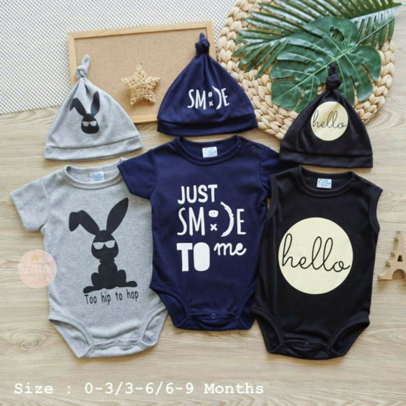 ชุดเด็กอ่อน เซตบอดี้+หมวก 3ชุด 0-9month