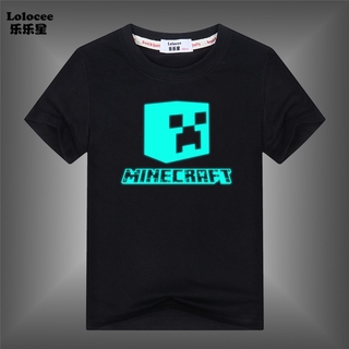 เสื้อยืดแขนสั้นพิมพ์ลาย Minecraft เรืองแสงแฟชั่นสําหรับเด็ก