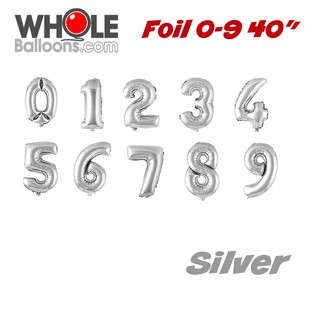 Wholeballoons ฟอยล์ตัวเลข  40" 0-9 Silver (ราคา/1ชิ้น) สินค้าคุณภาพดีสําหรับแขวนตกแต่งบ้านหรือจัดงานปาร์ตี้