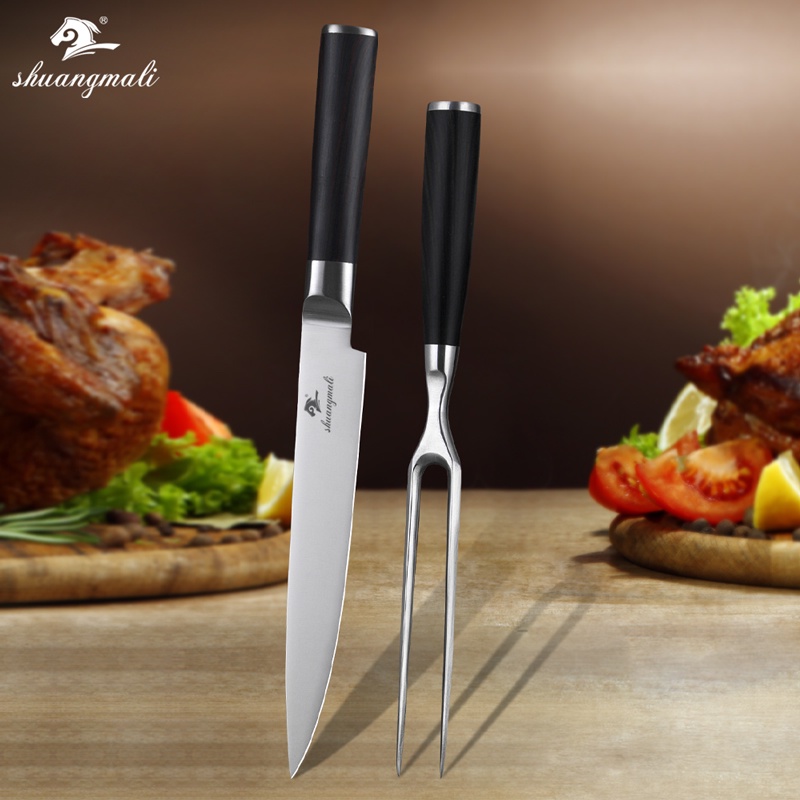 มีดและส้อมShuangmali 2CS Barbecue Carving Fork For Meat 5Cr15Mov