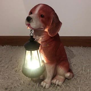 ไฟตุ๊กตาโซล่าเซลล์ ประดับสวน Red Brown Beagle 1 LED (แสง : เหลืองวอมไวท์) โคมไฟพลังแสงอาทิตย์ ไฟโซล่าเซลล์