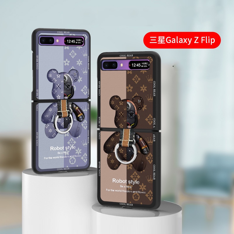 สําหรับ Samsung Galaxy Z Flip 4 Z Flip 3 Flip6 กรณีแฟชั่น Cool Bear พร้อม Anti-fall แหวนหัวเข็มขัดสําหรับแก้วและหนังพลิก 1 2 แฟชั่นผู้ชายและผู้หญิงกรณี