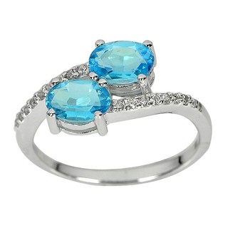 แหวนเงินแท้ 92.5% ประดับพลอยธรรมชาติโทพาสสีฟ้า และเพชรสวิส Cz เกรดเอ สวยงาม#207103192