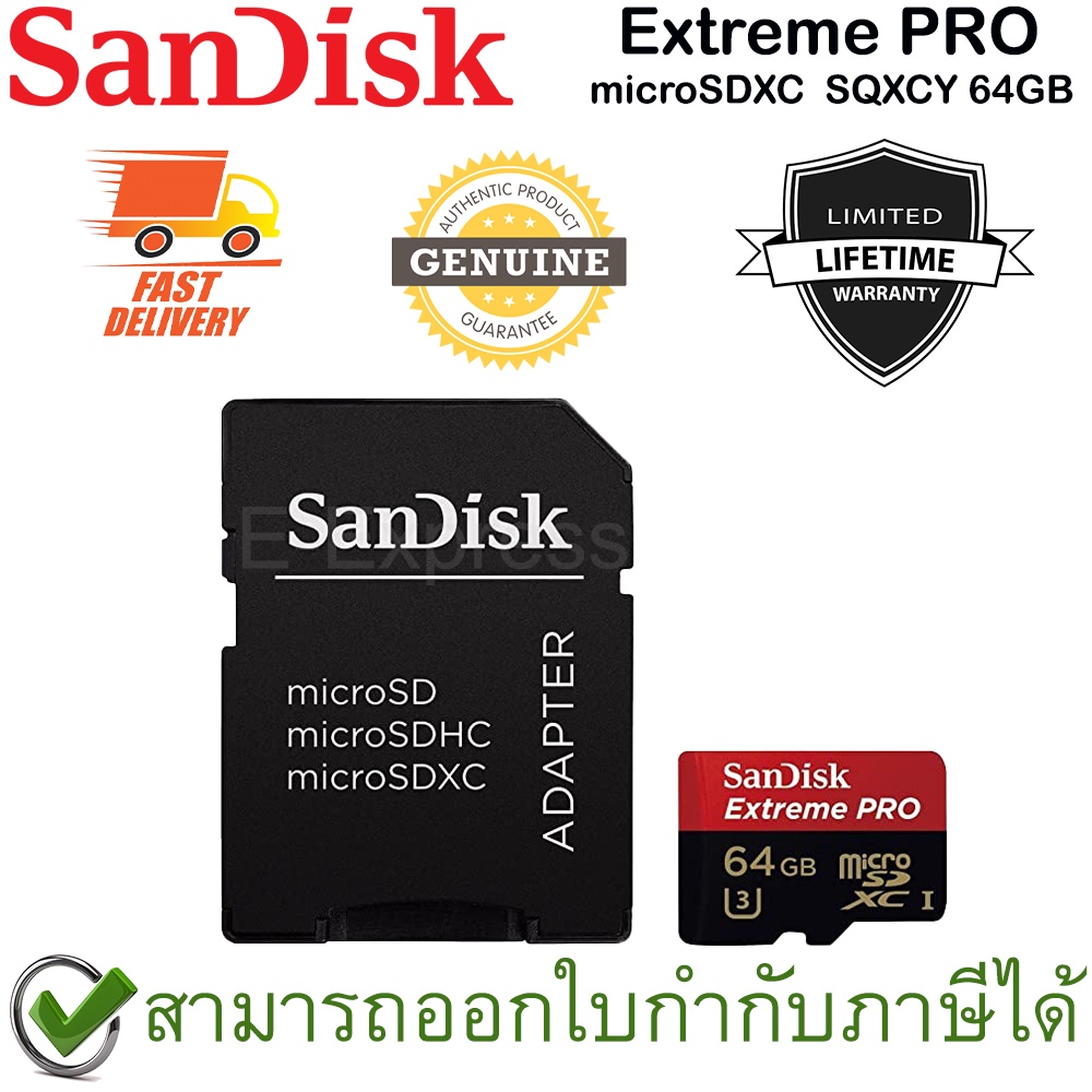 SanDisk Extreme PRO microSDXC SQXCY 64GB Micro SD Memory Card พร้อม Adapter ของแท้ ประกันศูนย์ Limited Lifetime Warranty
