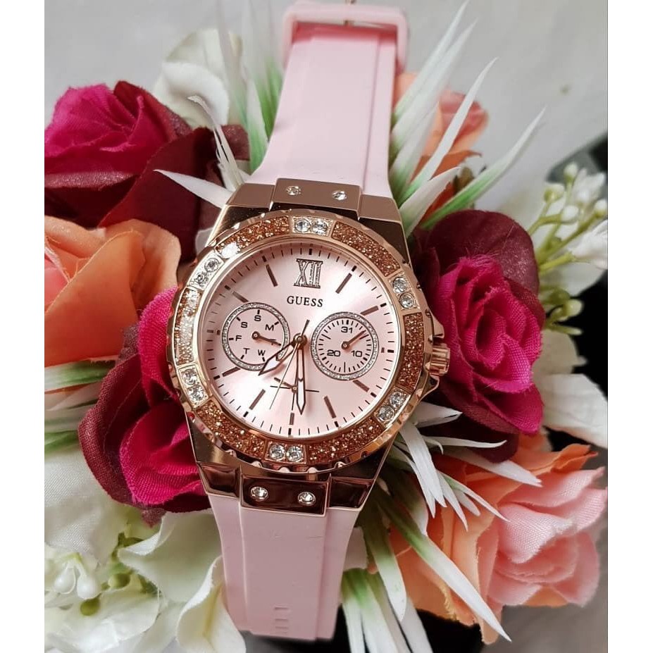 พร้อมส่ง นาฬิกาข้อมือผู้หญิง Guess Womens Rose Gold Tone Pink Multifunction Watch U1053L3