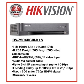 DVR Hikvision ราคาถูก DS-7204HGHI-K1(S) รองรับกล้อง4ตัว ใช้ได้กับกล้องความละเอียดสูงสุด2ล้าน รองรับ4ระบบ AHD/TVI/CVICVBS