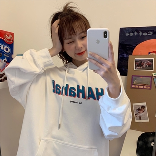 Women Korean Long Sleeve English Letter Printed Ulzzang Hooide