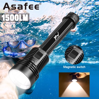 Asafee ไฟฉายดําน้ํา T40LED IPX8 ระดับสูงสุด กันน้ํา 1500LM